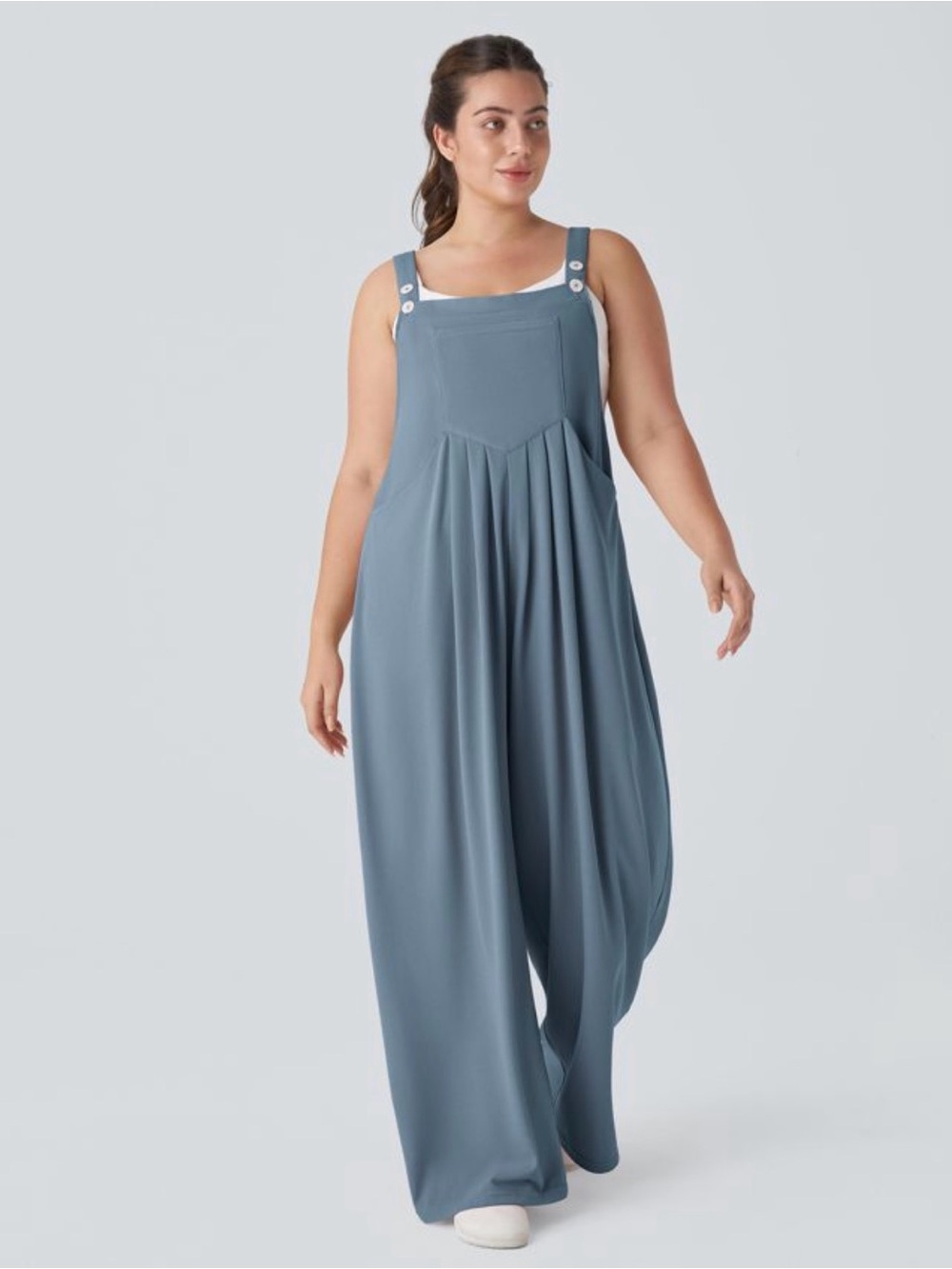 Halara Pockets Waffle Casual Plus Size Overalls 2X Mountain Spring NWT